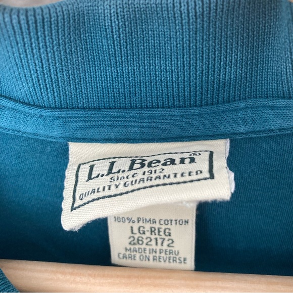 LL Bean 100% Pima Cotton Blue Green Polo, Size L-Reg - Picture 4 of 5